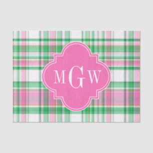 Papel De Seda Verde Esmeralda Rosa Caliente Blanco Madras Monogr