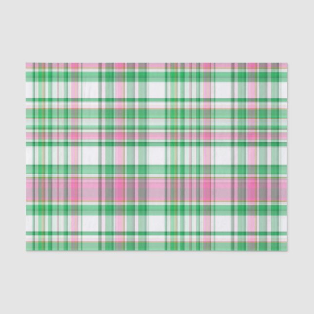 Papel De Seda Verde Esmeralda, Rosa Fuerte, Cuadros Escoceses Pr (Anverso)