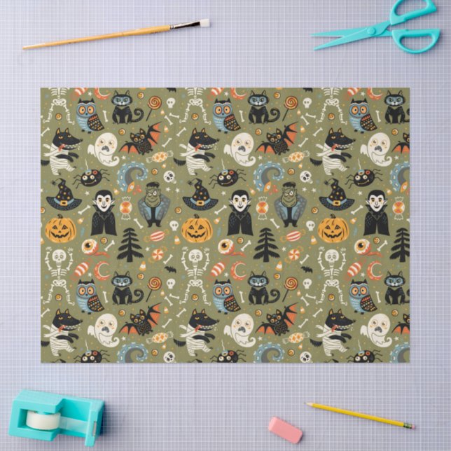 Papel De Seda Verde espeluznante de Halloween (Artesanía)