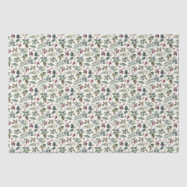 Papel De Seda Verde Follaje Navideño Patrón Floral Elegante