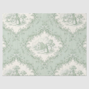 Papel De Seda Verde Menta Floral Toile de Jouy - Casa de Campo