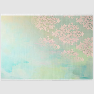 Papel De Seda Verde Menta y Rosa Caqui Damask Estropeado 
