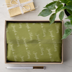 Papel De Seda Verde Oliva y Elegante Letra en Crema Estilo Boho 