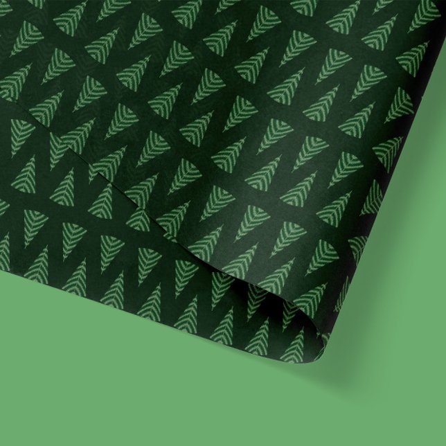 Papel De Seda Verde oscuro geométrico del árbol de Navidad (geometric triangle pattern created with Christmas trees - transparent tissue paper)