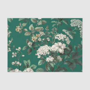 Papel De Seda Verde rústico blanco audaz floral boho vintage