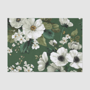 Papel De Seda Verde rústico blanco audaz floral boho vintage
