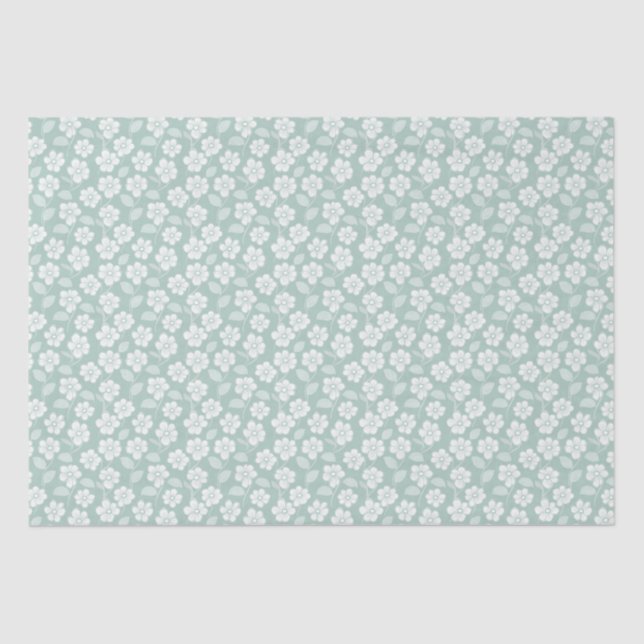 Papel De Seda Verde salvia blanco boho flores Cumpleaños Baby Sh (Anverso)