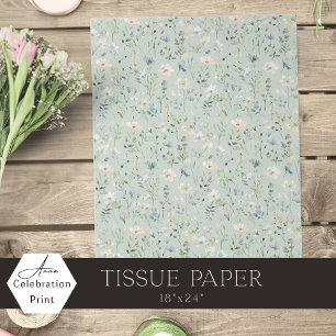 Papel De Seda Verde Salvia Boho Acuarela Flor Silvestre