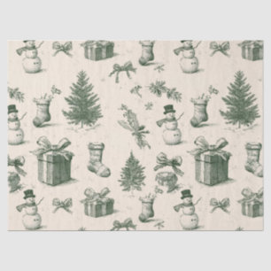 Papel De Seda Verde Salvia Vintage Toile de Navidad de Invierno