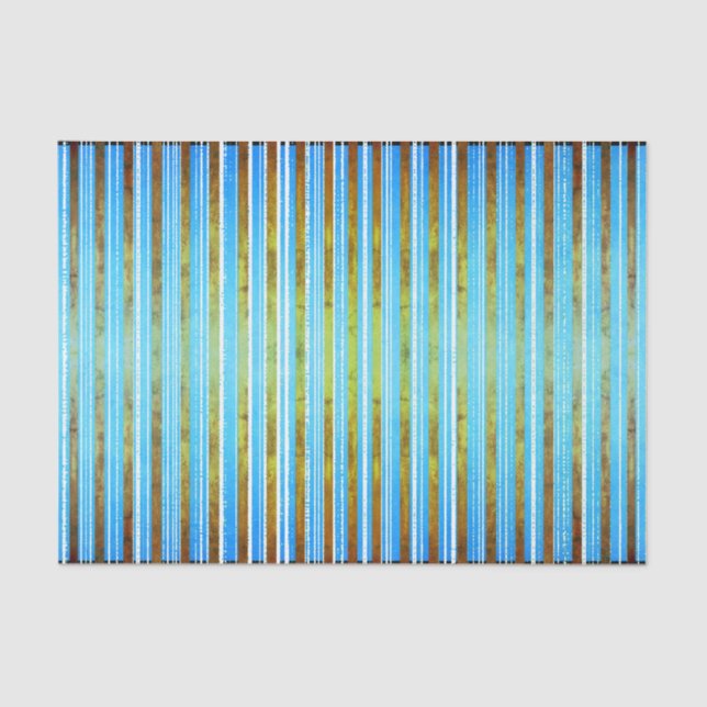 Papel De Seda Verde silenciado, blanco y rayado Verde azulado  (Anverso)