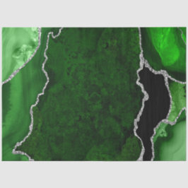 Papel De Seda Verde y Falso Brillo de Ágata Plateada