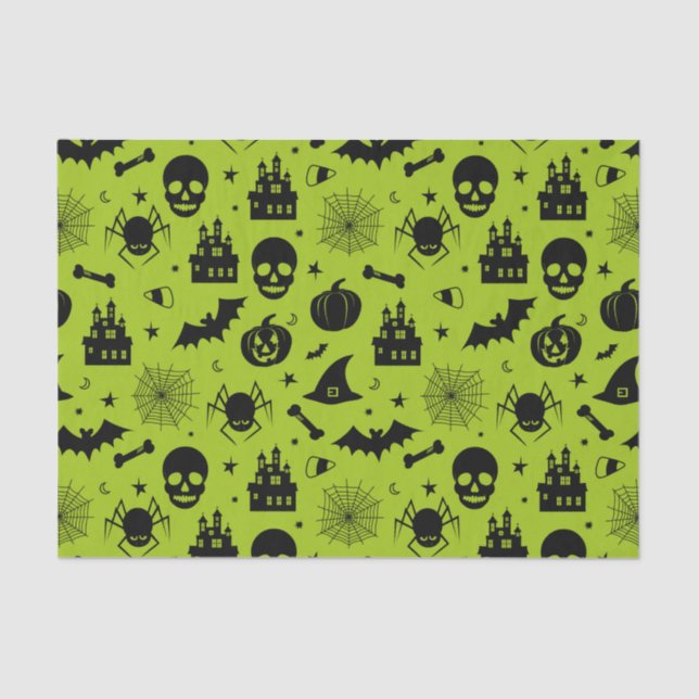 Papel De Seda Verde y negro del modelo de Halloween (Anverso)