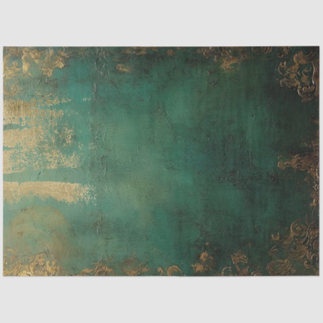 Papel De Seda Verdes imitación dorada barroco adorno esmeralda v (Anverso)