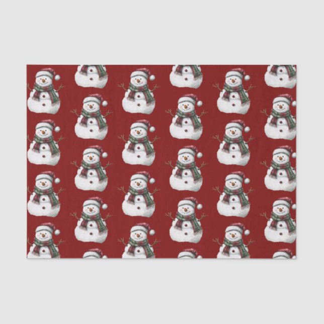 Papel De Seda Verdes Rojos Feliz Navidad Árboles Snowman (Anverso)