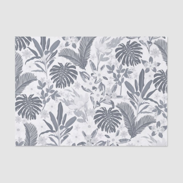 Papel De Seda Verdor floral gris tropical (Anverso)