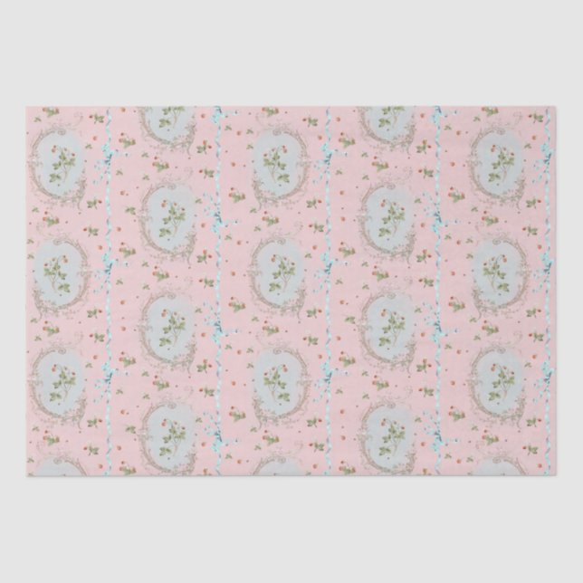 Papel De Seda Versailles Strawberrys & Ribbons Pink (Anverso)
