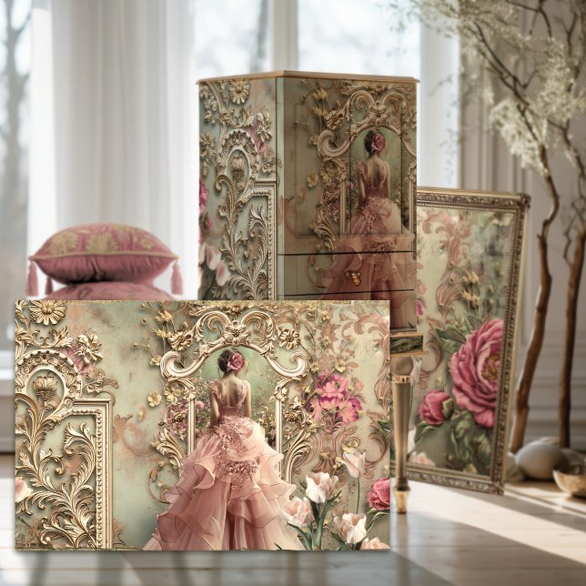Papel De Seda Vestido de venta al aire libre, Shabby Chic, arte  (Fairy Tale Dress, Elegant Woman's back, Vintage Baroque, Romantic Floral Portrait Art Decoupage )