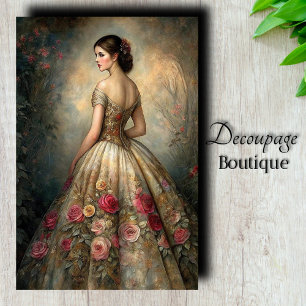 Papel De Seda Vestido del Jardín de Rosas Decoupage