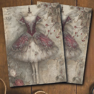 Papel De Seda Vestido Rojo de Hada de Navidad Vintage Decoupage