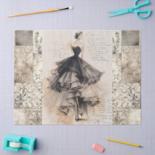 Papel De Seda Vestido victoriano de época afligido Ephemera