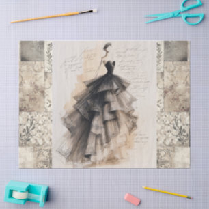 Papel De Seda Vestido victoriano de época afligido Ephemera