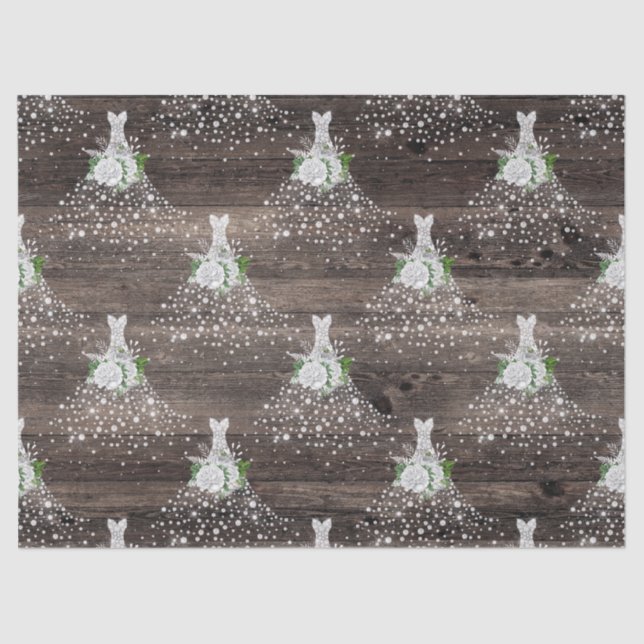 Papel De Seda Vestidos blancos y Rosas en deshielo de madera (Anverso)