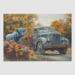 Papel De Seda Vestir la Vintage Blue Truck Highland Cow