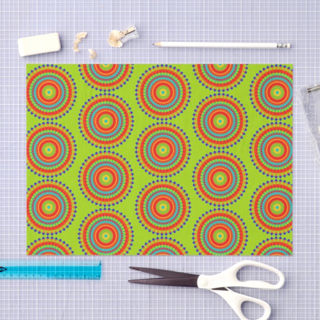 Papel De Seda Vibrant Boho Concentric Mandala Pattern (Artesanía)