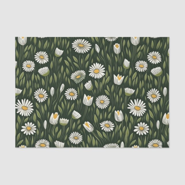 Papel De Seda Vibrant Daisy Pattern with Lush Green Accents (Anverso)