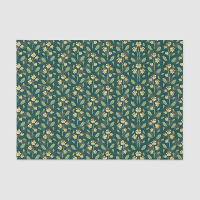Papel De Seda Vibrant Green Pattern with Yellow Flowers & Leaves (Anverso)