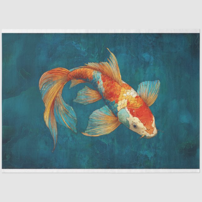 Papel De Seda Vibrant Koi Fish Ilustracion Decoupage (Anverso)