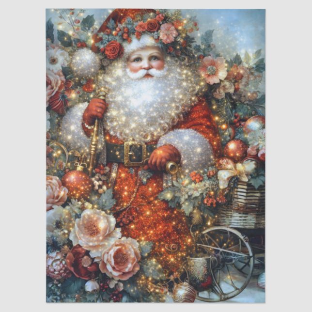 Papel De Seda Vibrant Rustic Floral Vintage Santa Decoupage  (Anverso)