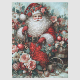 Papel De Seda Vibrant Rustic Floral Vintage Santa Decoupage 