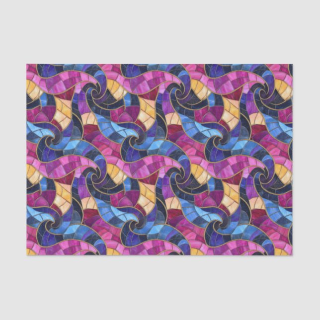 Papel De Seda Vibrant Watercolor Mosaic Swirl Stained Glass  (Anverso)