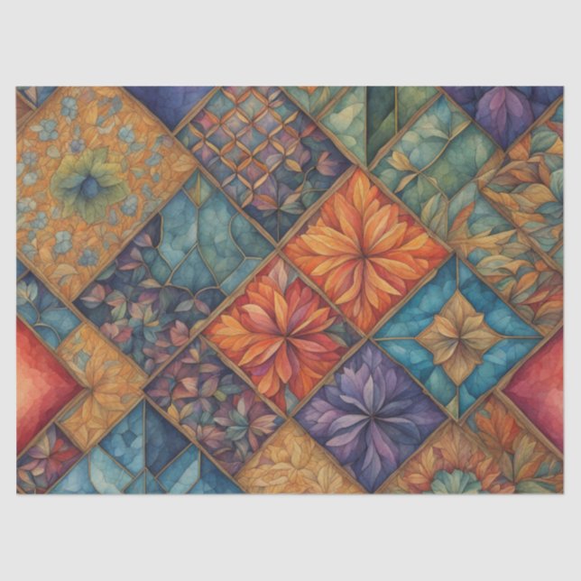 Papel De Seda Vibrante Boho Quillado Floral (Anverso)