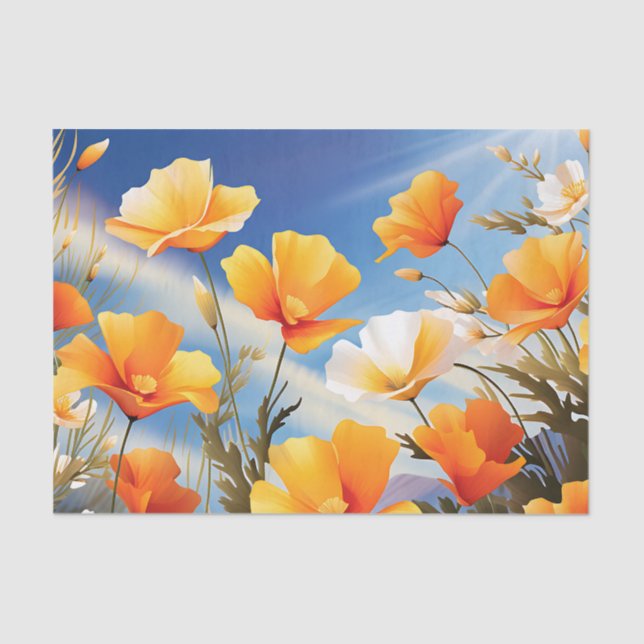 Papel De Seda Vibrante California Poppies Meadow (Anverso)
