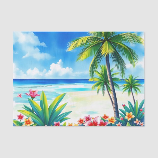Papel De Seda Vibrante escena tropical con palmeras (Anverso)
