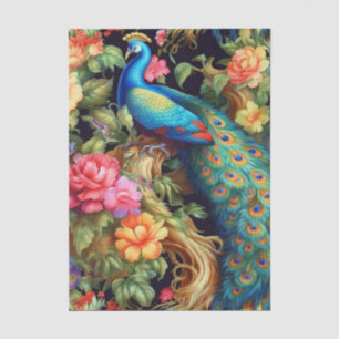 Papel De Seda Vibrante Floral Colorido Decoupage de Pavo Real