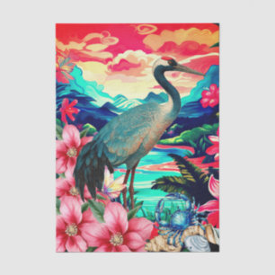 Papel De Seda Vibrante Floral Tropical Grulla Japonesa Decoupage