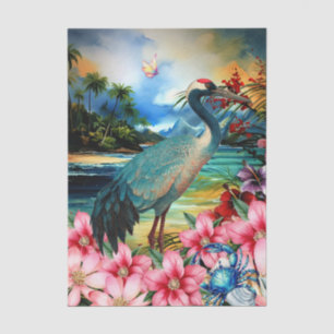 Papel De Seda Vibrante Floral Tropical Grulla Japonesa Decoupage