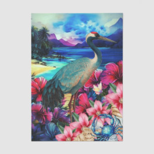 Papel De Seda Vibrante Floral Tropical Grulla Japonesa Decoupage
