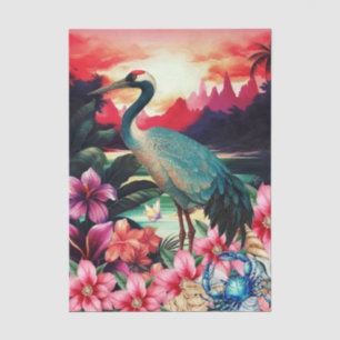 Papel De Seda Vibrante Floral Tropical Grulla Japonesa Decoupage