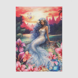 Papel De Seda Vibrante Floral Tropical Sirena Novia Decoupage