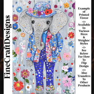 Papel De Seda Vibrante Florido Elefante Floral AT7 Decoupage