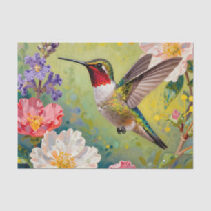 Papel De Seda Vibrante jardín floral de colibrí