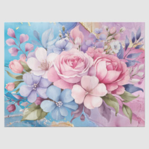 Papel De Seda Vibrante página de Aqua y Bouquets con flores rosa