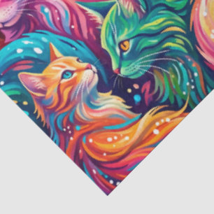 Papel De Seda Vibrante paisaje onírico de gato – Boho psicodélic