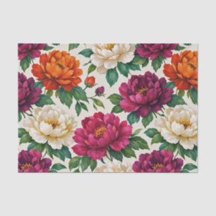 Papel De Seda Vibrante Patrón Floral de Peonía Naranja Magenta