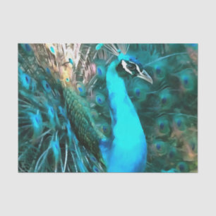 Papel De Seda Vibrante Pavo Real Azul Con Cola Avalada