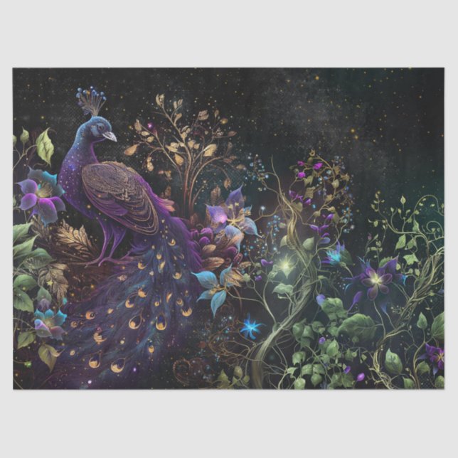 Papel De Seda Vibrante pavo real y descomposición floral (Anverso)